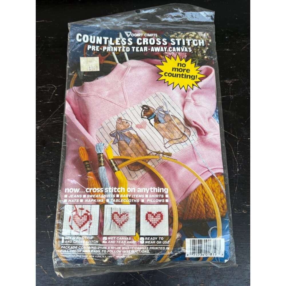 Vogart Crafts Countless Cross Stitch Kit Pre-Printed Tear-Away Canvas Cat Design